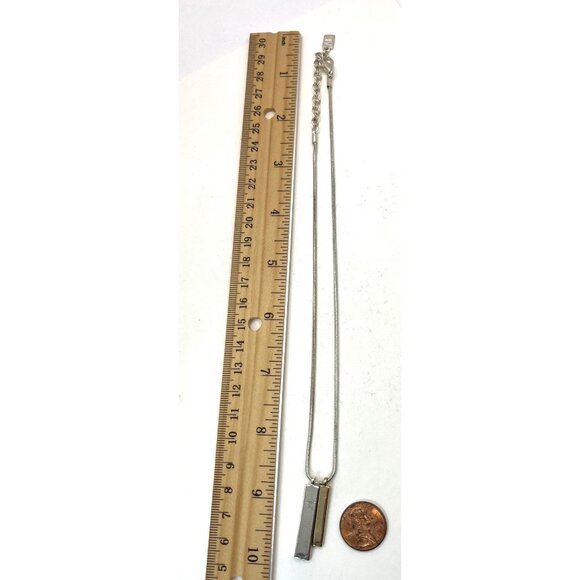 Anne Klein Silver & Gold-Tone Bar Pendant Necklace With Adjustable Chain Womens - Picture 6 of 9